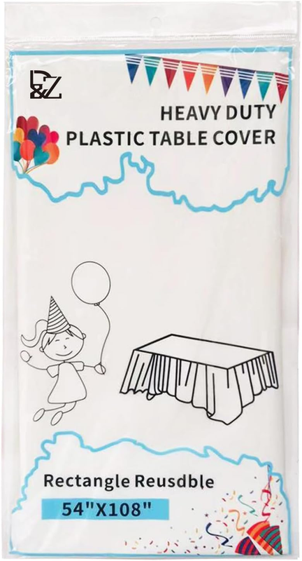 White Disposable Plastic Tablecloth for Rectangle Tables - 12 Pack, 54 X 108 Inc