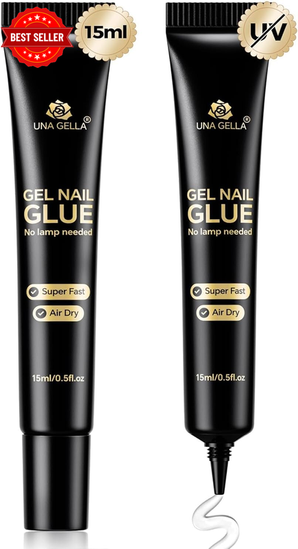 Strong Nail Glue Gel, 15G*2Pcs No U V/Lamp Needed Nail Gel Glue, Quick Air Dry S
