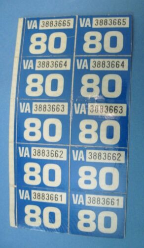 matched pair 1980 Virginia license plate date stickers never used