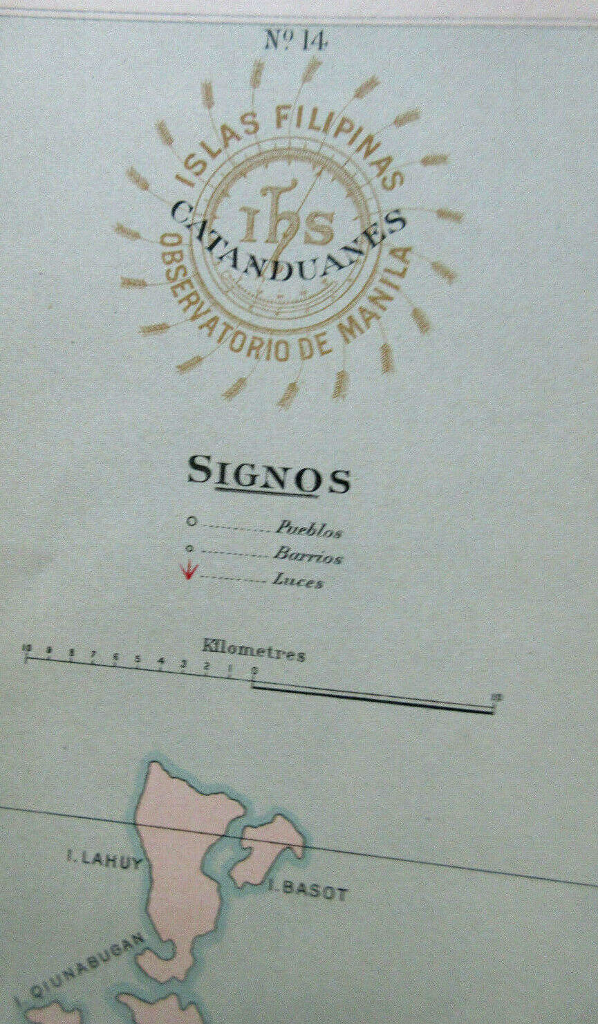 1900 antique map CATANDUANES Island Philippines & nearby islands