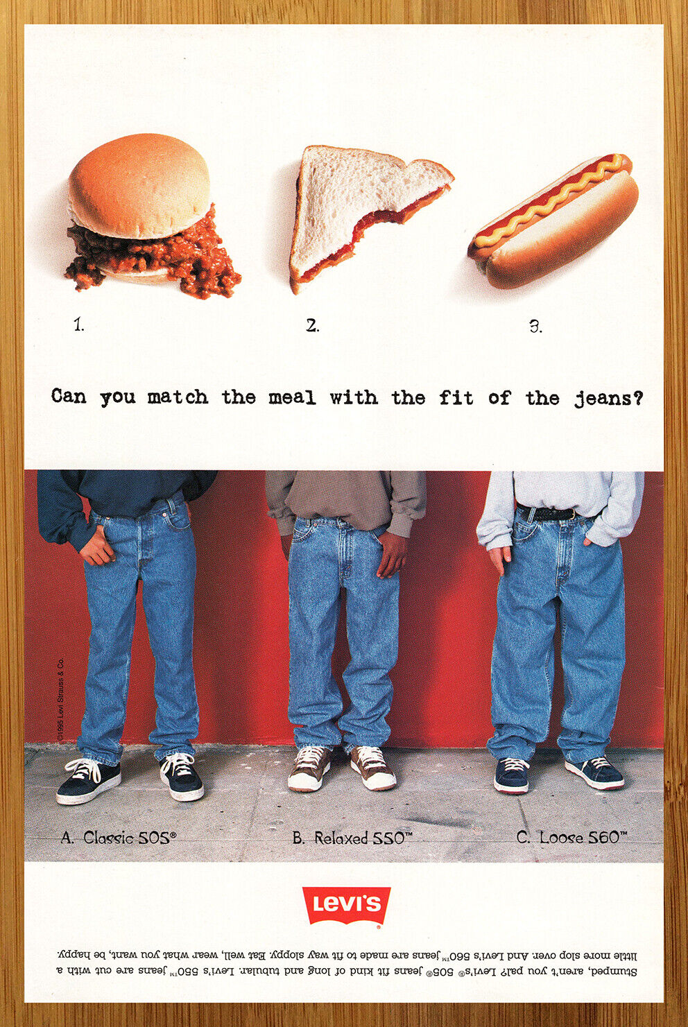 1995 Levi's Jeans Vintage Print Ad/Poster Clothing Apparel 1995 Levi's Jeans Vintage Print Ad/Poster Clothing Apparel