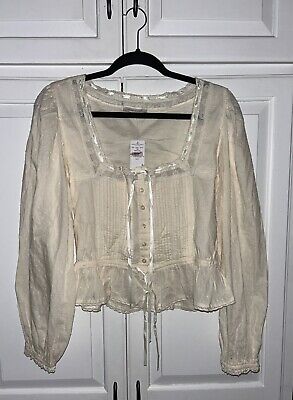 American Eagle Womens Peasant Blouse Top Large Ivory cropped