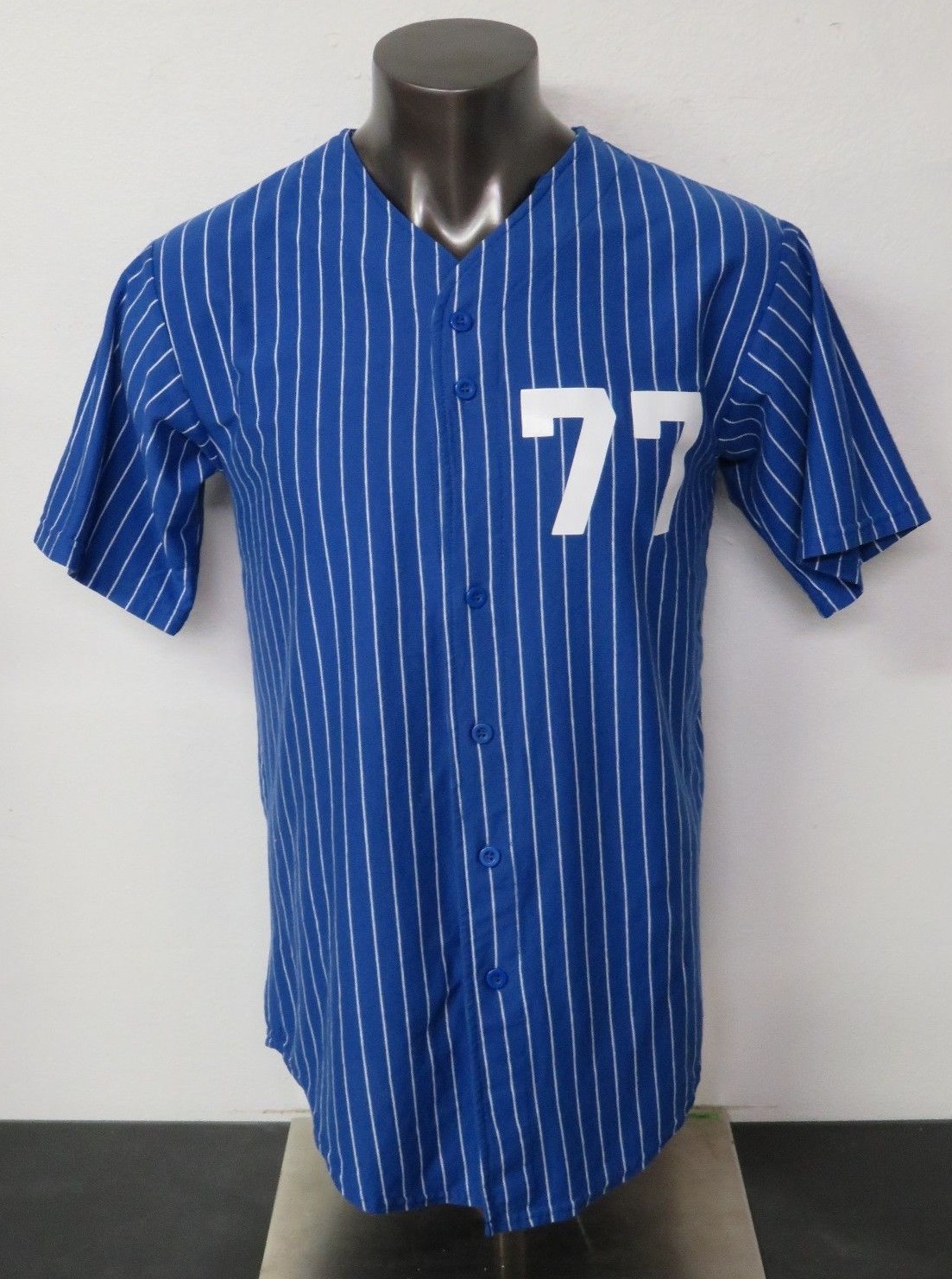 Vintage Teamwork Athletic Apparel #77 Size L 42-44 50/50 Brewers Blue Striped