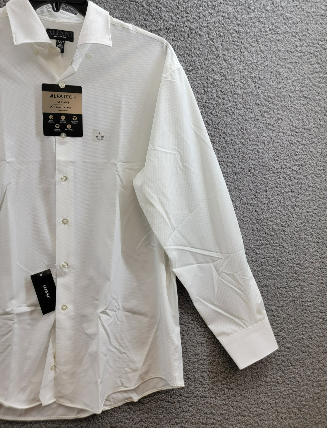 Alfani Regular Fit Travel Ready Solid Dress Shirt Men's 16-16.5 34-35 White L/S - Picture 6 of 19