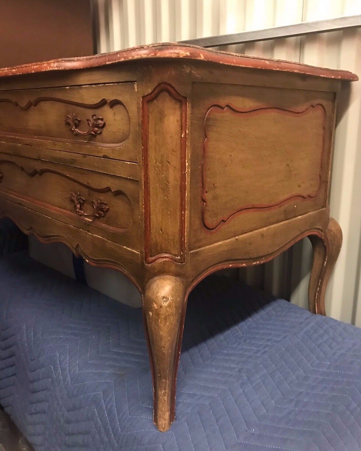 Vintage Chest of Drawers Distressed w/Red Trim Cabriole Legs French Style