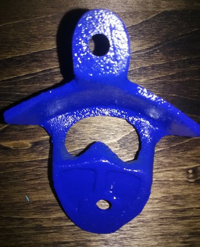 Cast Iron Wall Mount Bottle Opener blue Open Here