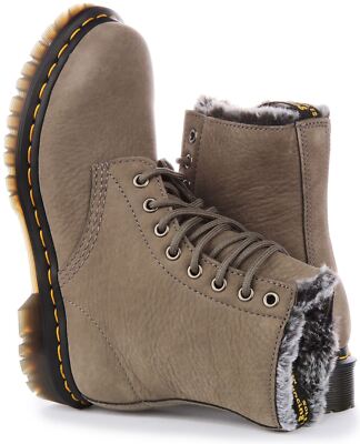 Pre-owned Dr. Martens Dr Martens 1460 Serena Faux Fur Lined Nubuck Lace Up Womens Boot Grey Us 4 - 9