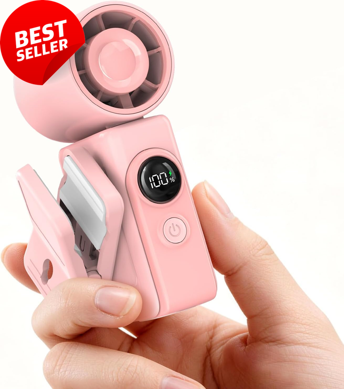 Portable Clip On Mini Fan Rechargeable Handheld Turbo Fan Pink LED
