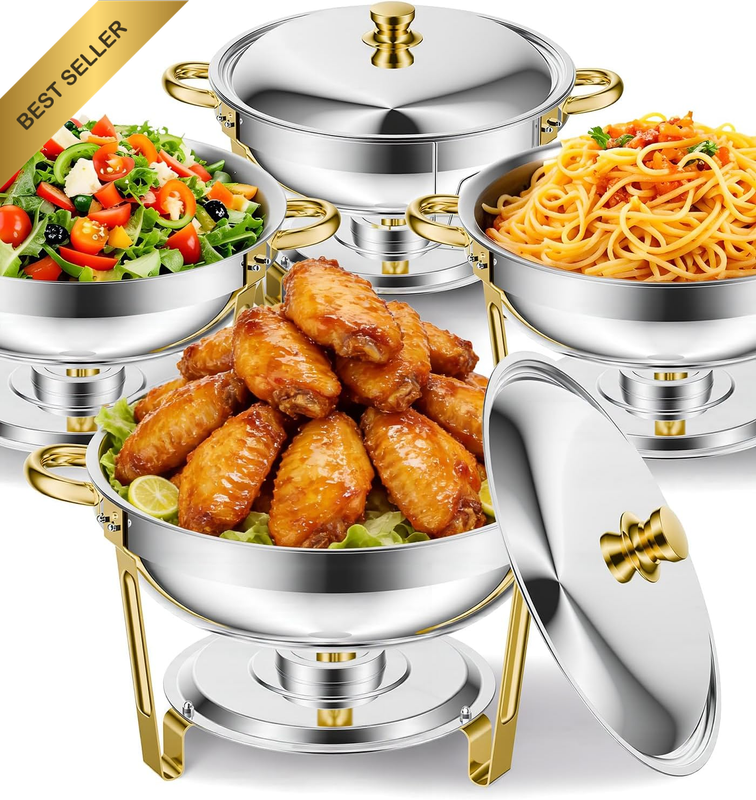 9.1 Litre 4 Pack Chafing Dish for Buffet, Chafing Dish Buffet Set of 4, round St