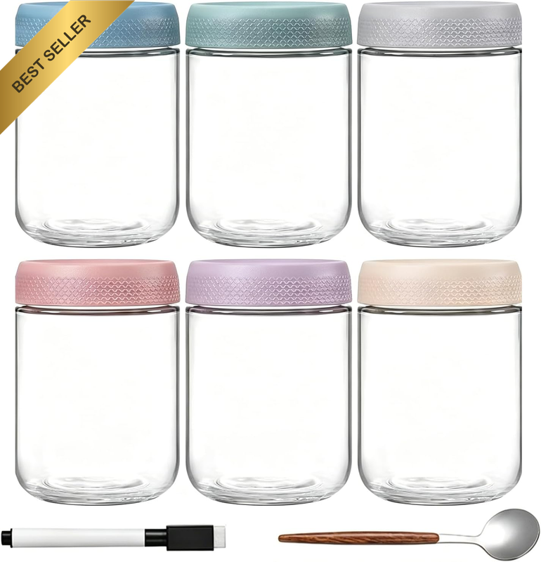 6 Pack Glass Food Storage Containers with Airtight Lids, 500Ml Meal Prep Glass J
