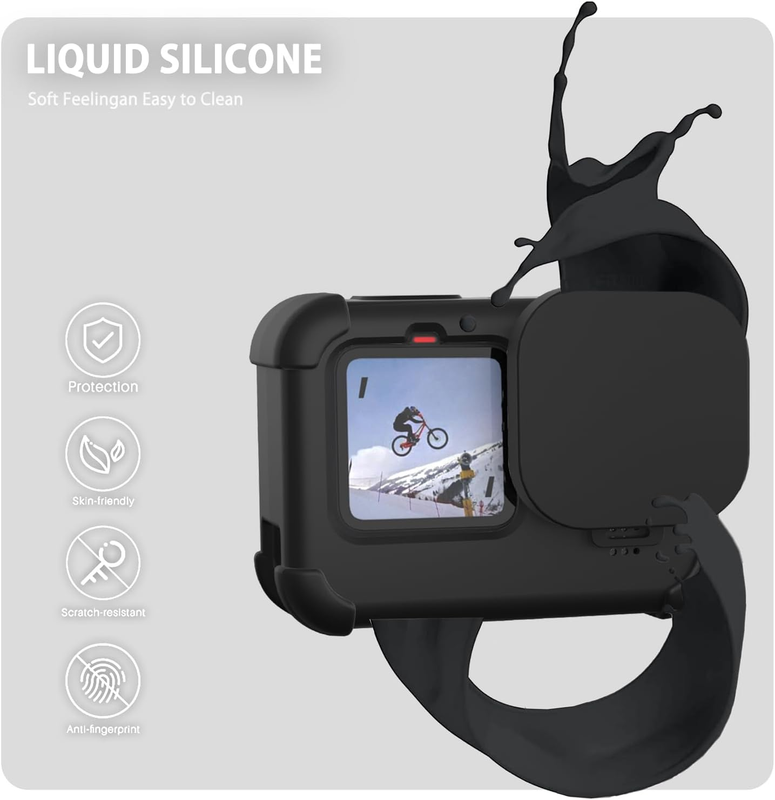 Black Silicone Sleeve Protective Case for Go Pro Hero 12/11/10/9 Black,Battery S