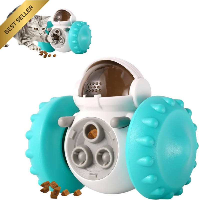 Interactive Treat Dispenser Puzzle Toy – Rolling Robot Treat Ball with Dual Whee