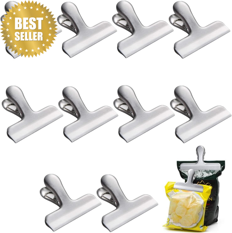 10 Pack Bag Clips, 3 Inch Heavy Duty Metal Chip Clips Stainless Steel Food Bag C