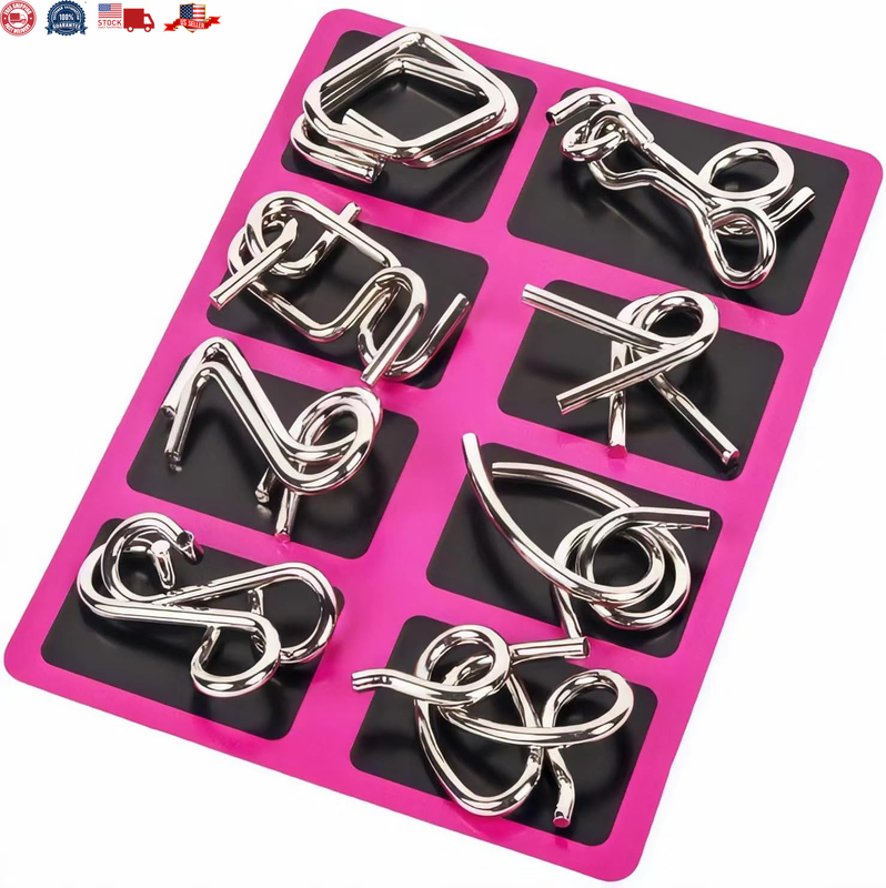 Metal Wire Puzzle Set of 24with Pouch Brain Teaser IQ Test Unlock Interlock Game