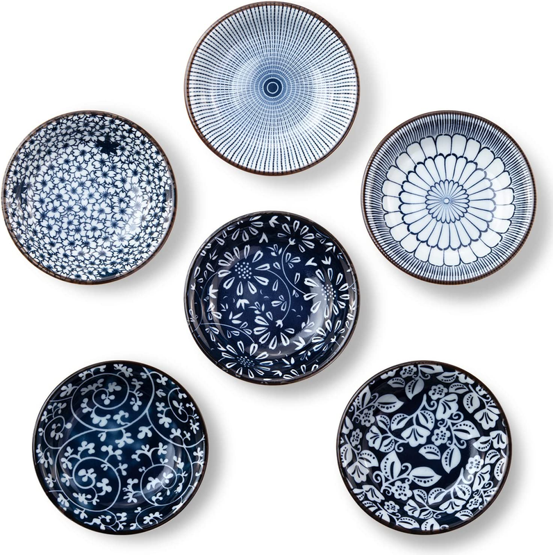 Eisinly 6 Pack Dipping Bowls,3 OZ Small Ceramic Soy Sauce Dish,Vintage Blue