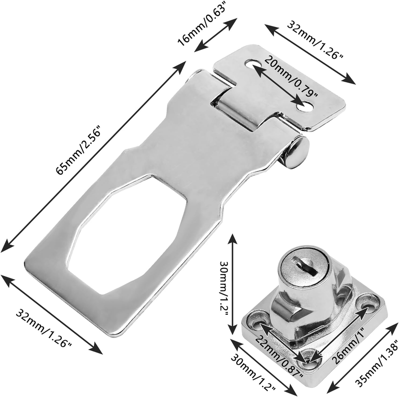 2Pcs Keyed Hasp Locks 2.5 Inch Twist Knob Keyed Locking Hasp, Metal Safety Hasp 