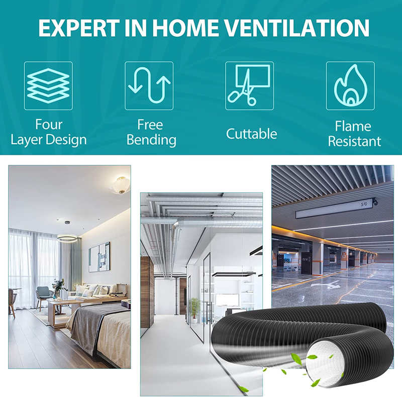 3 Inch 16Ft Dryer Vent Hose, PVC Silencer Duct Flexible Ducting Noise Reducer, V