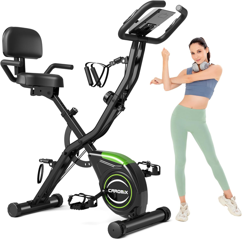 Folding Exercise Bike, 4 in 1 Stationary Bike for Home Workout with 16-Level Adj