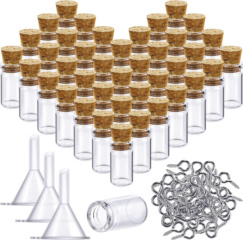 50 Pieces Small Mini Glass Bottles Jars with Cork Stoppers Set, Tiny Cork Glass