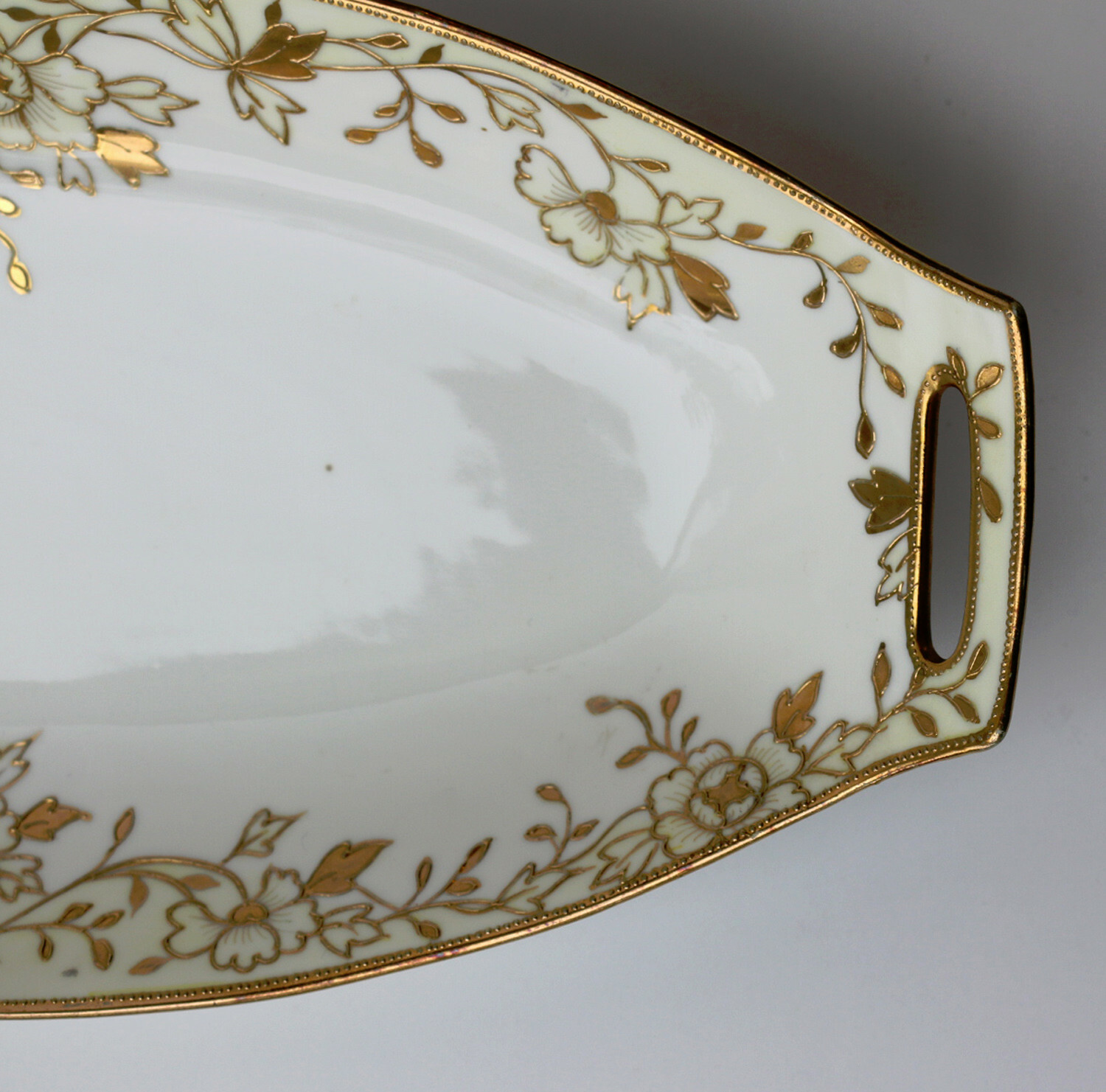 Vintage Nippon Spoke Porcelain Beaded Gold Trimmed Celery Dish,12.5 inches long