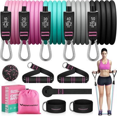 RENRANRING Resistance Bands For Working Out, 150LBS Exercise Bands, Workout Set