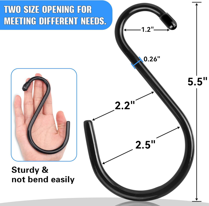 12 Pack Heavy Duty S Hooks, 5.5 inch Large S Hooks, S Hook Hanger with Rubber Co