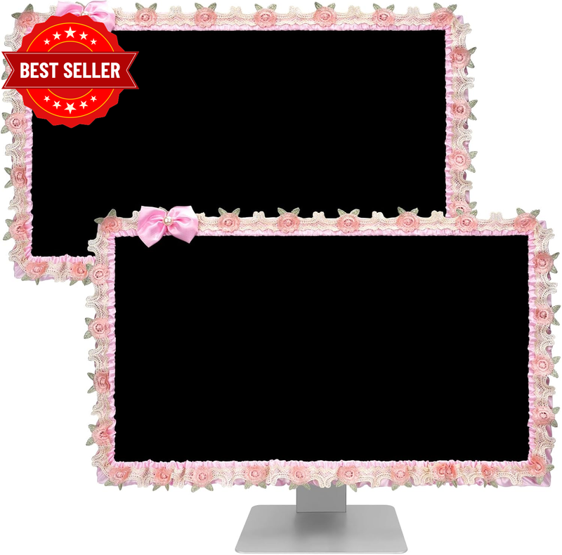 2 Pcs 23''-26'' Cute Computer Monitor Cover with Bow Tie, Lovely Computer Access
