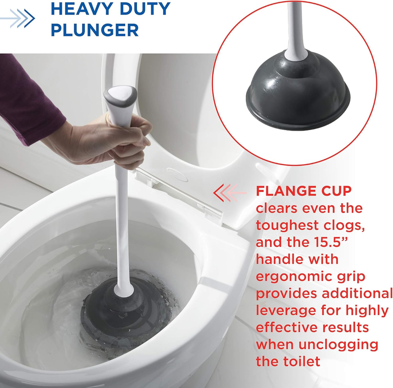 Toilet Plunger with Hideaway Storage Caddy, White/Gray