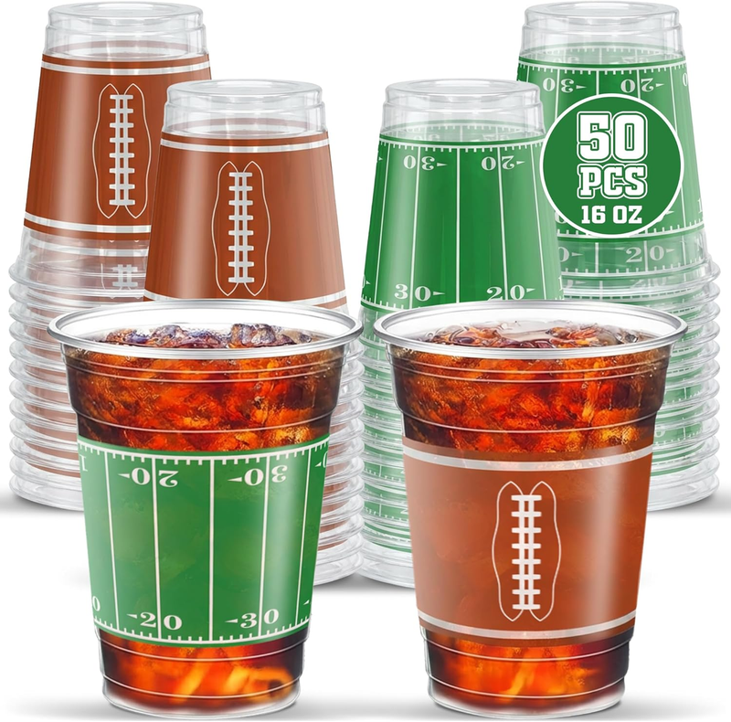 50pcs 16oz Football Party Cups Disposable Plastic Drinkware Ga...