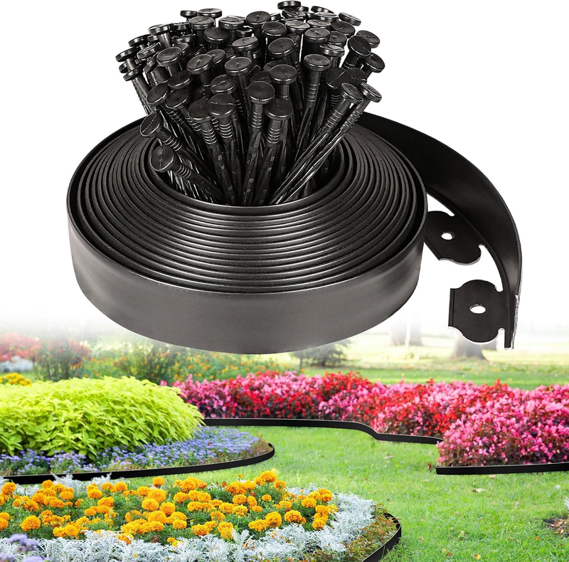 Garden Edging Kit,2 Inch Tall 33 FT with 45 Spikes, Plastic Garden Borders Edgin