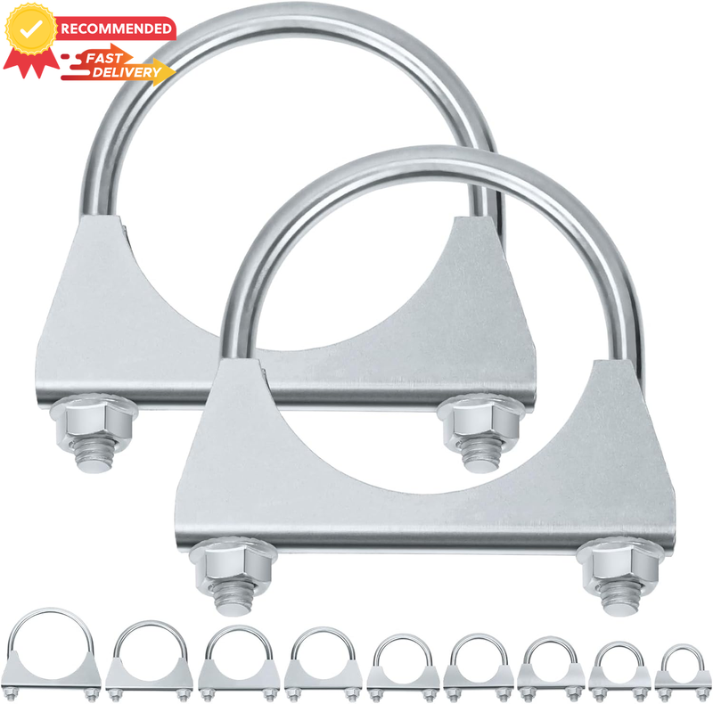 2Pcs Exhaust U Clamp Kit 70mm Heavy Duty Galvanized Muffler Clamp Universal Pipe