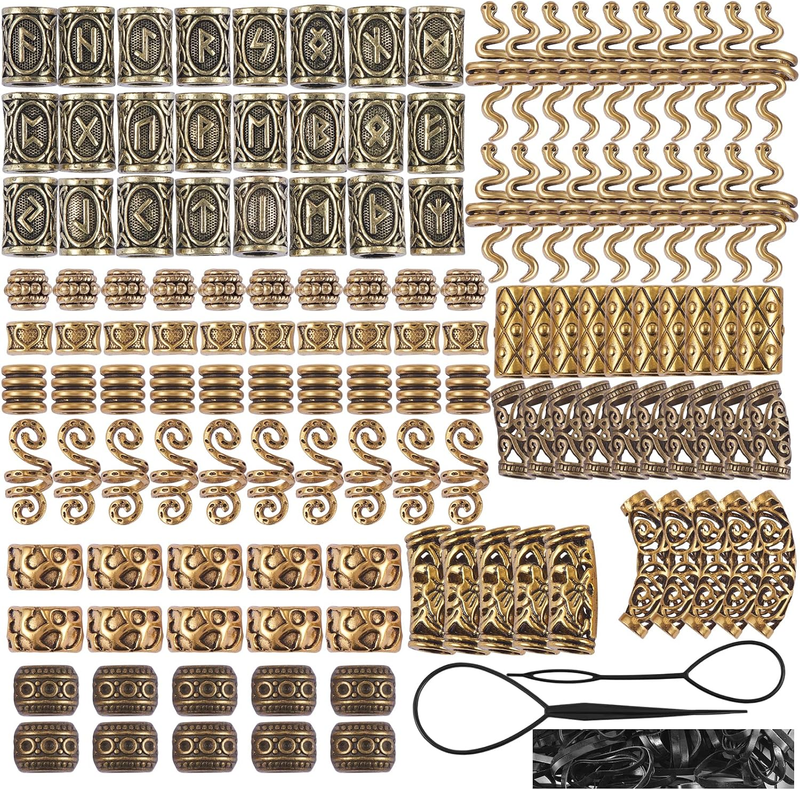 Viking Beard Beads Hair Jewelry Charms for Men Woman Gold 326 Pcs | Tibetan Styl