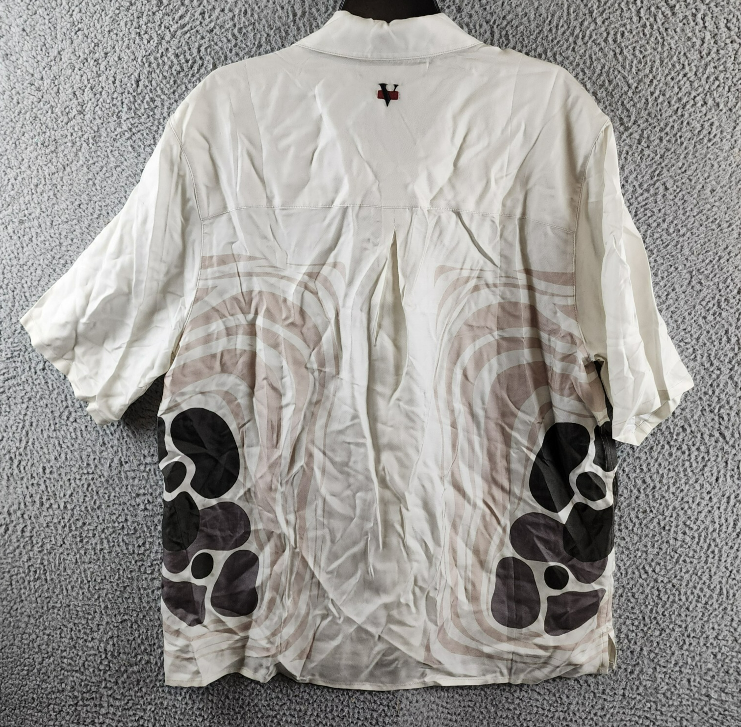 VAYDER Montague Regular Fit Silk Blend Cuban Shirt Men's L Silver Taupe Printed - Picture 12 of 15