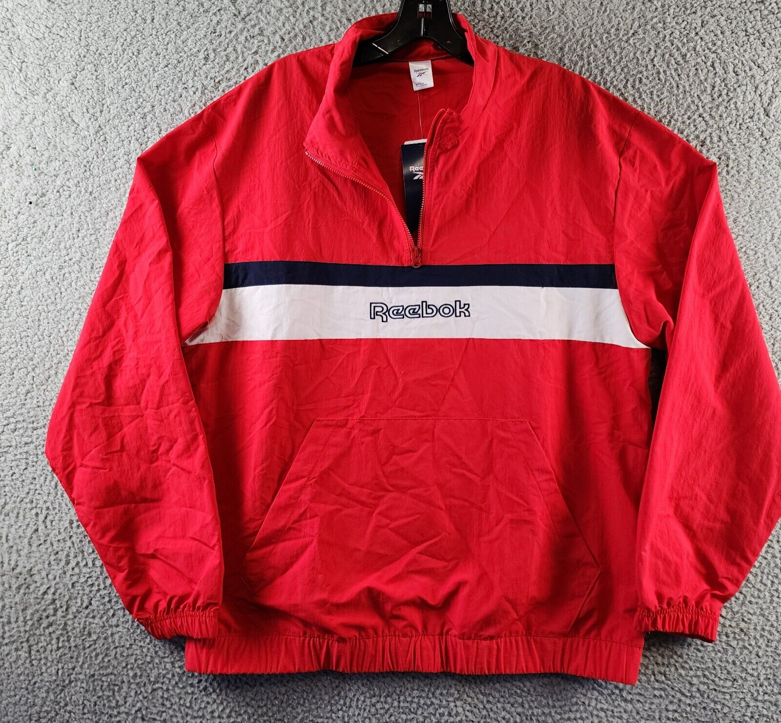 Reebok Retro Colorblocked Quarter-Zip Popover Men's L Vector Red Kangaroo Pocket - Picture 2 of 16