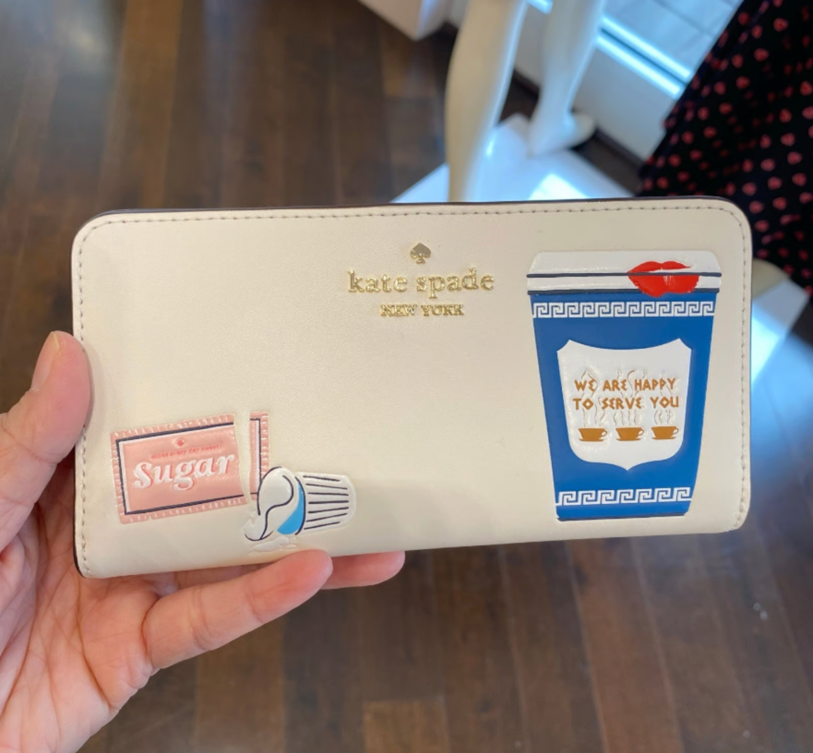 Kate Spade Coffee Break Large Slim Bifold Wallet NWT Cream