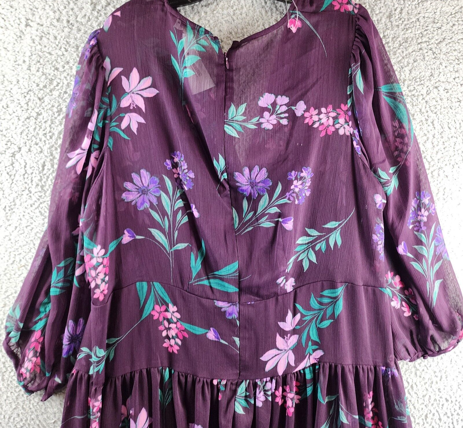 Calvin Klein Plus Size Floral Wrap Dress Women's 20W Eggplant Multi Back Zip - Picture 11 of 12