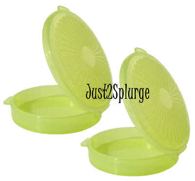 Tupperware Set 2 Pill Keepers Mini Round Hinged Clamshell Pocket Container Green