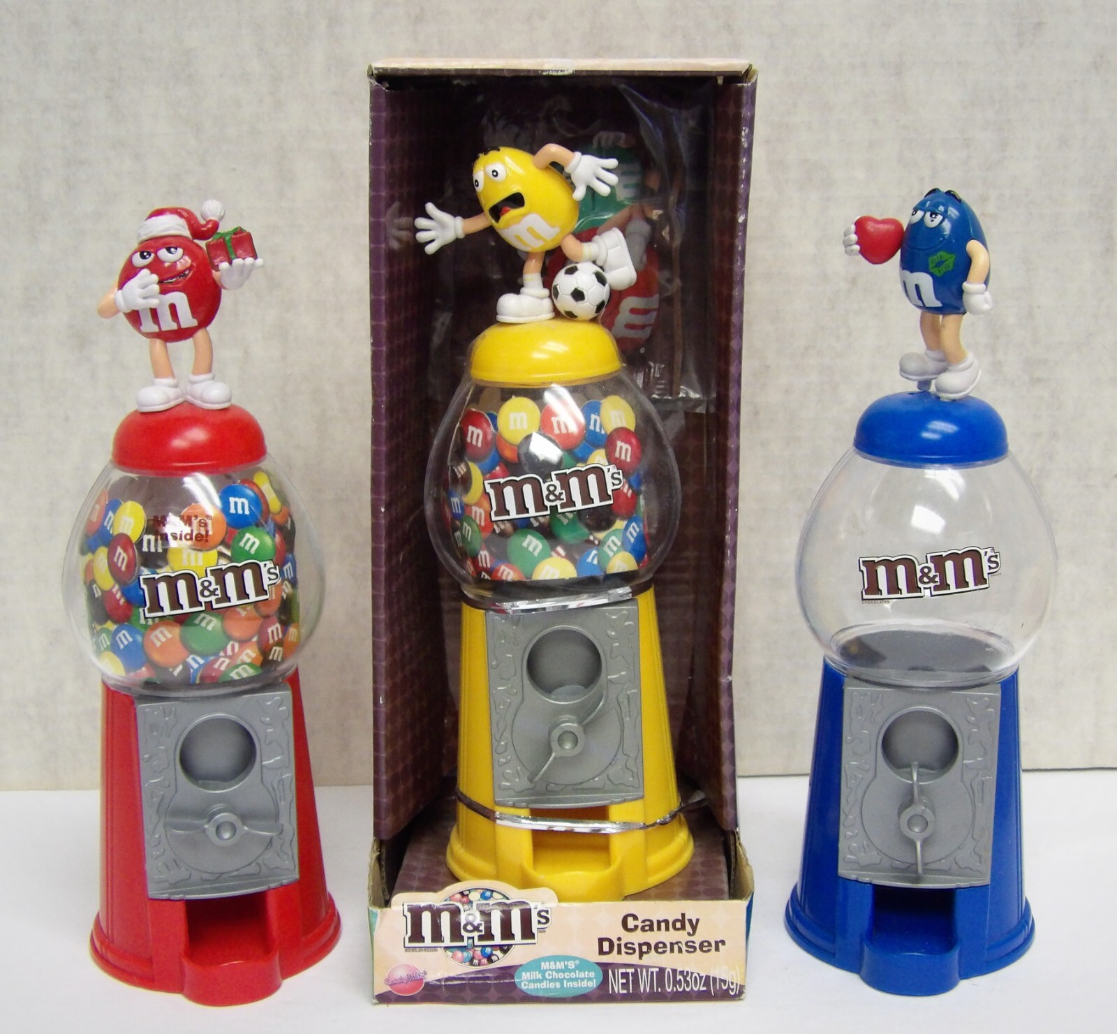 Mars 2010 M&M's Candy Dispenser Lot w Red Blue & Yellow w