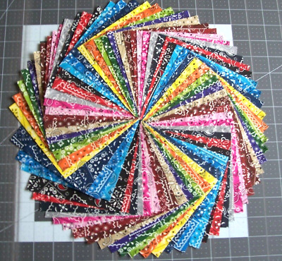 68 Blazin Bandana Paisley Fabric 5'' Quilt Squares Bundle Cotton Charm pack
