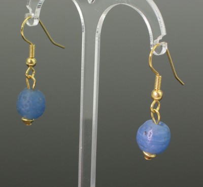 ANCIENT ROMAN BLUE GLASS BEAD EARRINGS - CIRCA 2ND CENTURY AD