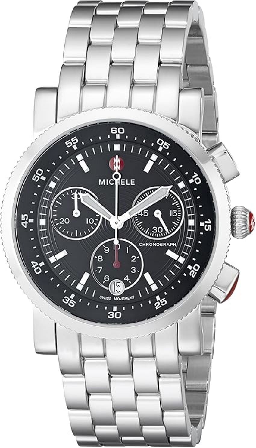 Pre-owned Michele Sport Sail Large Black Dial Stainless Steel Watch Mw01c00d9002 38mm