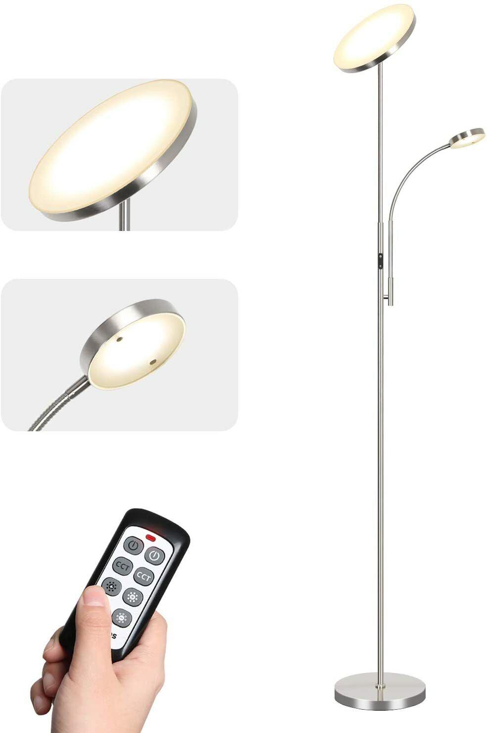 Stehlampe LED Dimmbar Standleuchte Stufenlos Dimmbar mit Verstellbare Leselampe