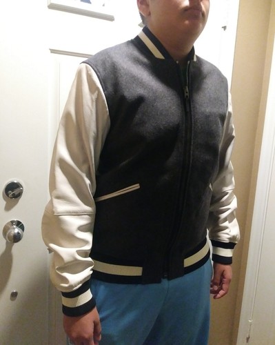 Pre-owned Coach Mens Wool Leather Varsity Jacket Heather Grey/chalk F86524 Msrp $ 695 In White