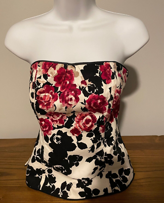 White House Black Market Bustier Corset Top Size 0 Floral Red