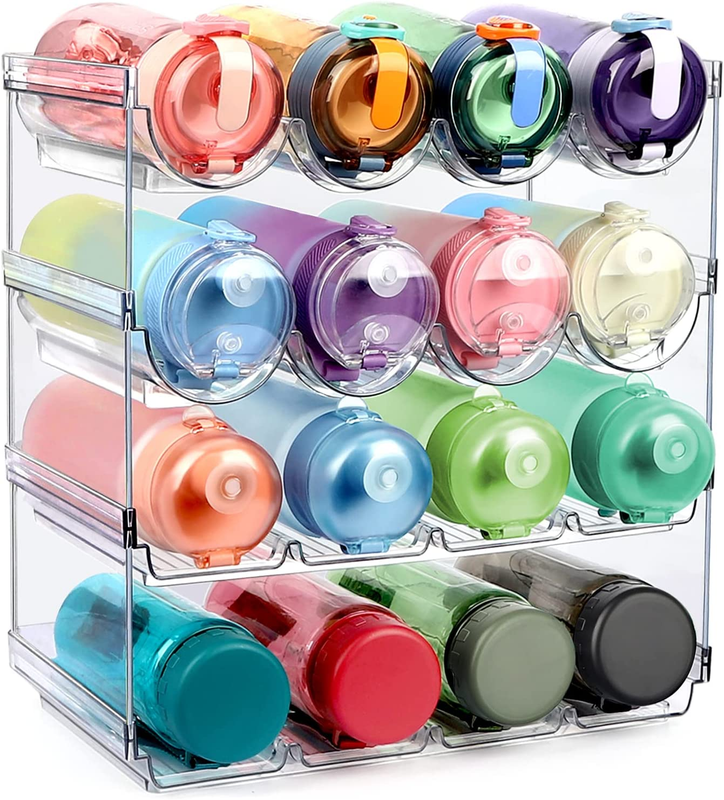 Water Bottle Organizer for Cabinet,4 Pack Plastic Clear Stackable Holder Storage