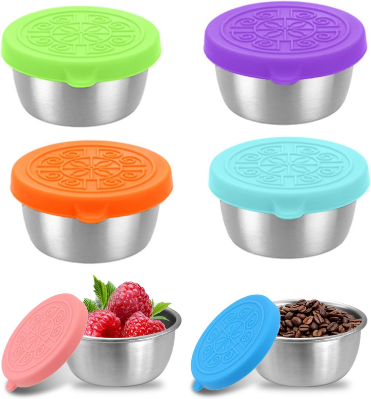 6-Piece Condiment Cups with Silicone Lids, 50Ml/1.7Oz Leak-Proof Metal Condiment