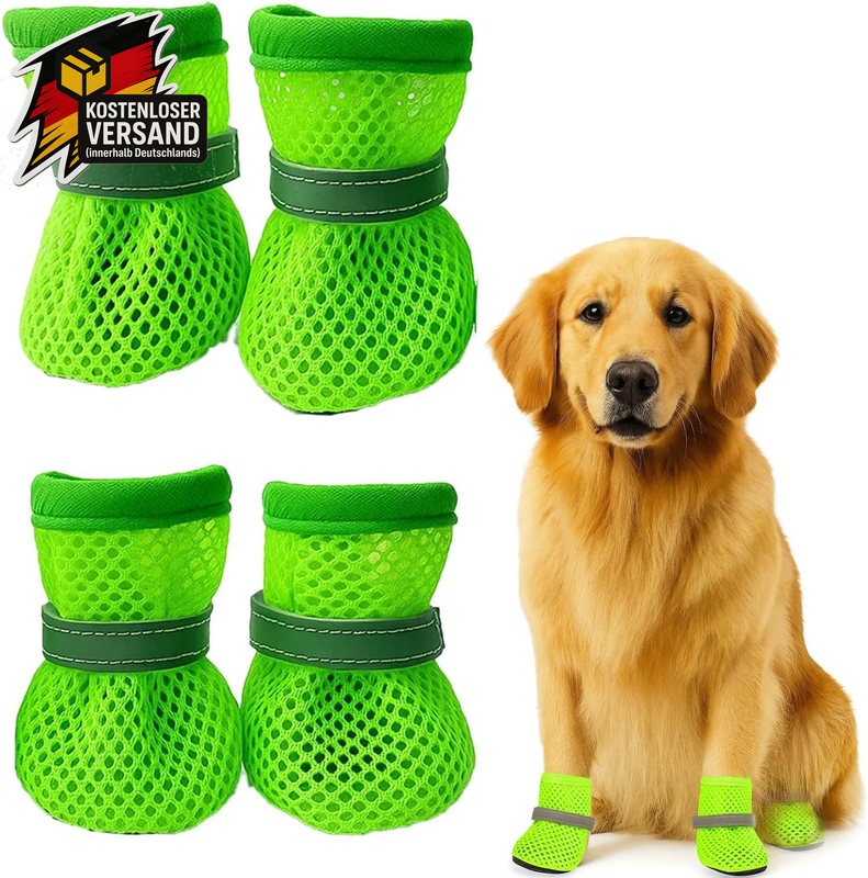 Hunde Schuhe Sommer Hitzeschutz Atmungsaktive Hundeschuhe Outdoor Leicht Bequem Grün M