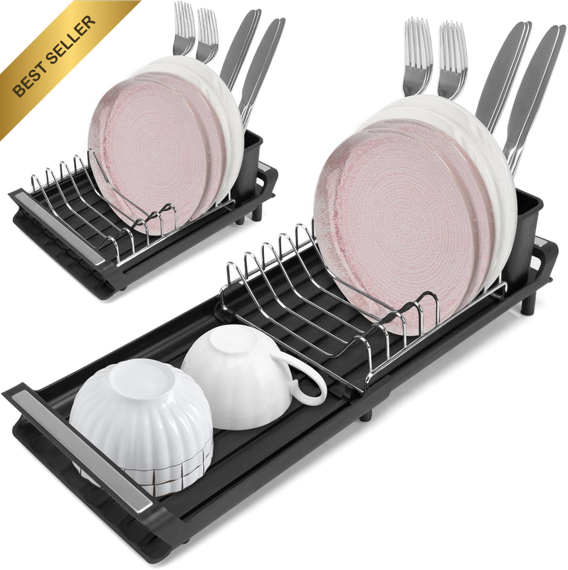 Expandable Dish Rack 28Cm - 48Cm Removable Cutlery Holder Anti Rust Compact Kitc