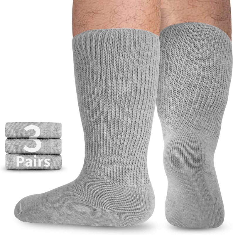 Wide Bariatric Socks Edema Neuropathy Hospital Socks 3 Pairs Gray