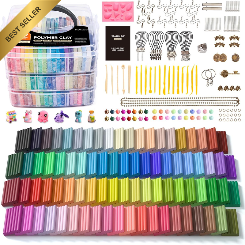 Polymer Clay, 82 Colours Oven Bake Modeling Clay, Creative Clay Kit with 19 Clay